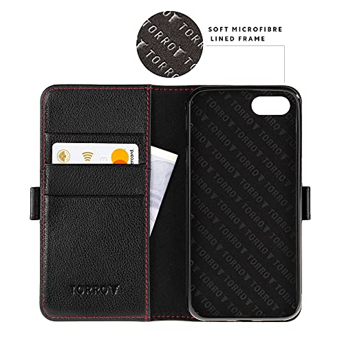 TORRO Funda Compatible con Apple iPhone SE (2020) y iPhone 8/7 Cuero Genuino de Calidad [Ranura para Tarjeta] [Función de Soporte Horizontal] [Marco Duradero] 4.7" (Negro)