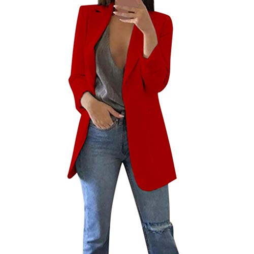 Trajes Mujer Invierno Otoño 2019 SHOBDW Liquidación Venta Abrigos Mujer Elegantes Color Sólido Chaqueta Mujer Solapa Cardigan Mujer Largos Rebajas Casual Blazers Mujer Talla Grande(Rojo,5XL)