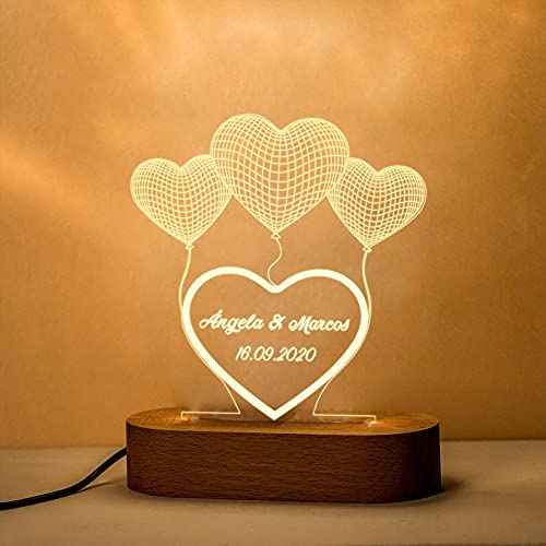 Transparent Gift Lámpara de Mesa 3D Led Romántica con Diseño de Corazón Personalizada - Lámpara de Metacrilato con Luz Nocturna Ajustable - El Regalo Original de parejas, novios, aniversario y amigos