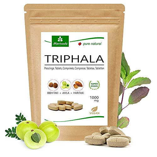 Triphala pellets 1000mg (120 o 360 pellets) Ayurveda frutas reales Amla (Amalaki), Haritaki, Bibhitaki - producto de MoriVeda (120 tabs)