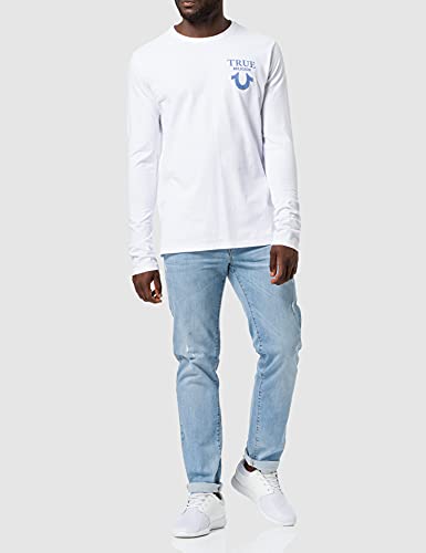 True Religion Crew Neck Long Sleeve Camiseta, Blanco, L para Hombre