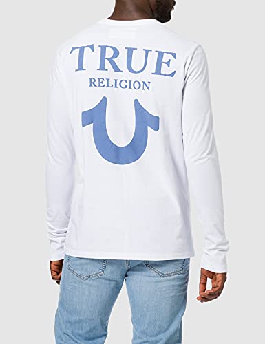 True Religion Crew Neck Long Sleeve Camiseta, Blanco, L para Hombre