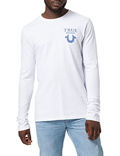 True Religion Crew Neck Long Sleeve Camiseta, Blanco, L para Hombre