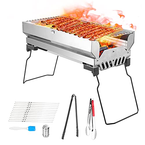 TTLIFE Parrilla Plegable portátil de Acero Inoxidable Parrilla de Barbacoa Plegable portátil con Patas Suprema Ligera para Camping, Picnic (18"1 * 9" 1 * 14 Pulgadas)