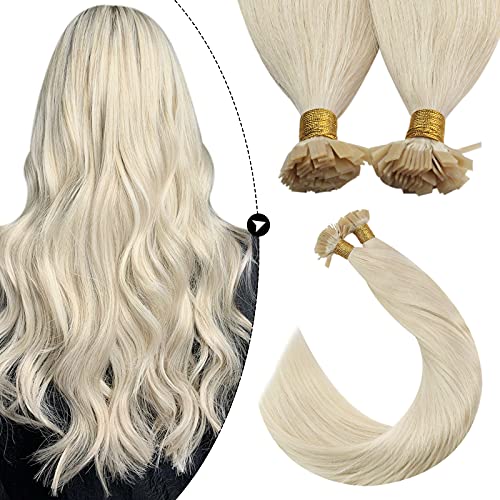 Ugeat Extensiones Queratina Pelo Natural 24Pulgada Flat Tip Extensiones Rubia Platino #60 50g 1g/pieza Queratina Extensión Remy Cabello Natural