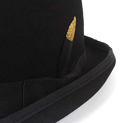 u&h Buen Sombrero Moda de París Hombres Lana Jazz Hat Dome Floppy Brim Fedora Hat Vestido Negro Gris Vintage Casual Hombre Invierno Cálido Bowler Hat Cap (55~61CM) (Color : Negro, tamaño : 55cm)