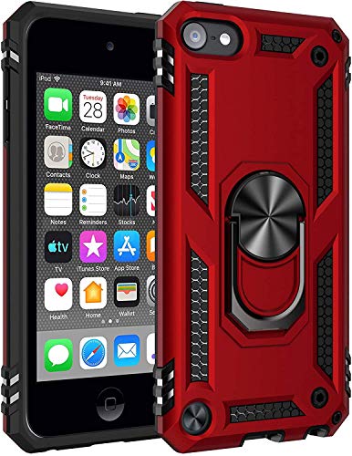 ULAK Funda iPod Touch 7, iPod Touch 5/6 [Grado Militar] Soporte Carcasa con 2 películas Protectoras Híbrido Cubierta de la Suave Resistente a Rayones Caso para iPod Touch 5/6/7 - Rojo