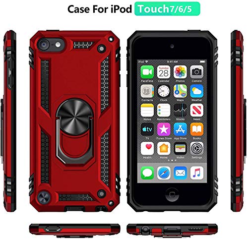 ULAK Funda iPod Touch 7, iPod Touch 5/6 [Grado Militar] Soporte Carcasa con 2 películas Protectoras Híbrido Cubierta de la Suave Resistente a Rayones Caso para iPod Touch 5/6/7 - Rojo