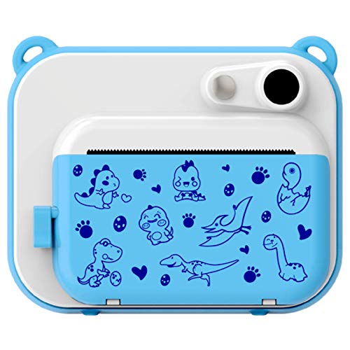 Uleway Cámara de Fotos para Niños Cámara Instantánea Infantil Regalo de Cumpleaños para 3-12 Años Videocámara Digital con Tarjeta SD de 32GB/ Papel de Impresión/Bolígrafo de Colores (Azul Dinosaurio)