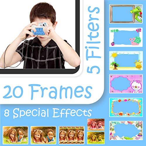 Uleway Cámara de Fotos para Niños Cámara Instantánea Infantil Regalo de Cumpleaños para 3-12 Años Videocámara Digital con Tarjeta SD de 32GB/ Papel de Impresión/Bolígrafo de Colores (Azul Dinosaurio)