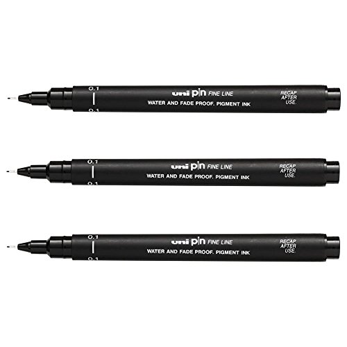 UNI-BALL PIN DRAWING PEN FINELINER ULTRA FINE LINE MARKER 0.1mm BLACK Ink - [Pack of 3]