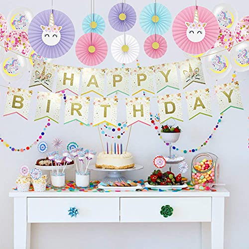 Unicornio Abanicos de papel decorativos para colgar, Vistoso, juego de 8 unidades, para colgar en la pared, decoración de papel decorativo para fiestas cumpleaños, bodas, festivales, Navidad