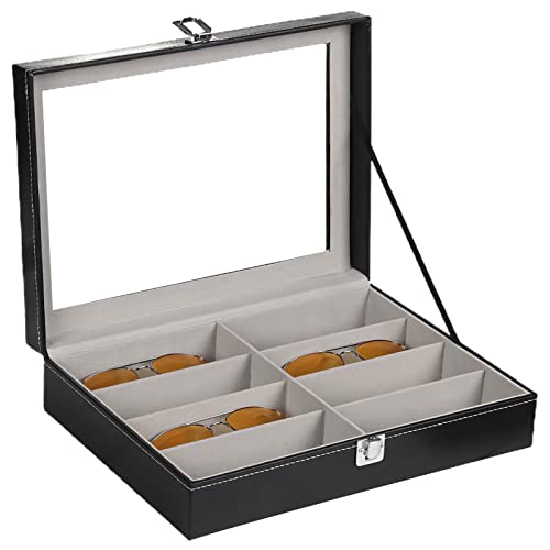 UNISOPH Caja De Gafas, 8 Rejilla De Almacenamiento De Gafas, Vitrina De Gafas, Soporte De Exhibición con La Caja De Cuero del Sol para La Tienda De Gafas De Casa