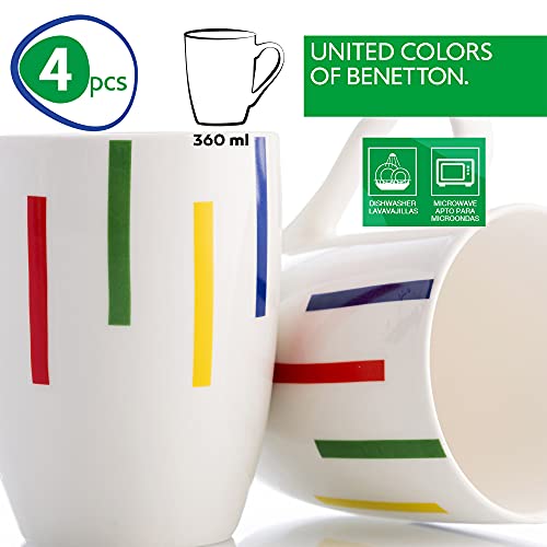 UNITED COLORS OF BENETTON- BE110 Set 4p Mugs 11cm 360ml New Bone China diseño Rayas de Colores Casa Benetton, Loza