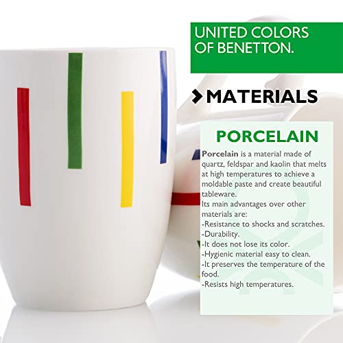 UNITED COLORS OF BENETTON- BE110 Set 4p Mugs 11cm 360ml New Bone China diseño Rayas de Colores Casa Benetton, Loza