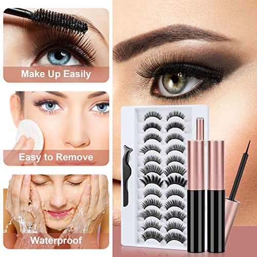 URAQT Pestañas Postizas Magneticas, 12 pares de 3D Pestañas Postizas Naturales, Pestañas magneticas kit con Delineador de Ojos y Pinzas Magnéticas Impermeables, Aspecto Natural y Larga Duración