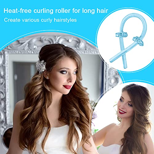 URAQT Rulos para el Pelo, Rizadores sin Calor para Cabello con Horquillas y Diademas, Rizadores de Pelo de Seda de Goma Suave para Dormir, Tiras para Peinarar para Cabello Largo y Medi (Azul)