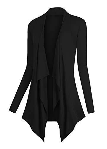 Urban GoCo Mujeres Cárdigan Drapeado de Manga Larga Chaqueta con Frente Abierto Rebecas Dobladillo Irregular Negro XL