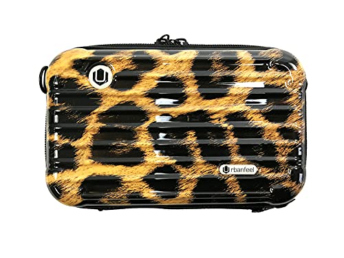 URBANFEEL Bolso bandolera caja metalica rígida con varias posiciones/Colores metálicos (Leopardo Marrón)