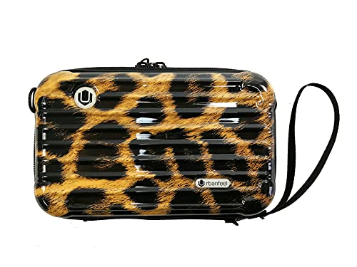 URBANFEEL Bolso bandolera caja metalica rígida con varias posiciones/Colores metálicos (Leopardo Marrón)