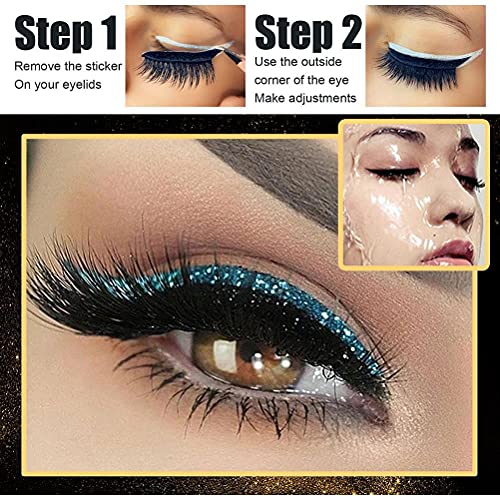 Urisgo Pegatinas para delineador de ojos, pegatinas reutilizables para delineador de ojos, con adhesivo para pestañas, fijación instantánea, fácil aplicación, 4 pares