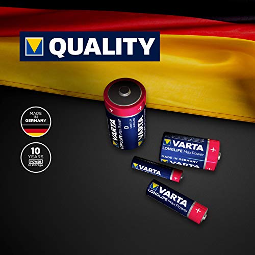 Varta Pila Longlife Max Power D Mono LR20 (paquete de 2 unidades), pilas alcalinas - «Made in Germany» - Adecuado para juguetes y aparatos de uso cotidiano