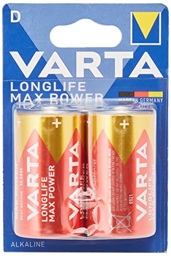 Varta Pila Longlife Max Power D Mono LR20 (paquete de 2 unidades), pilas alcalinas - «Made in Germany» - Adecuado para juguetes y aparatos de uso cotidiano