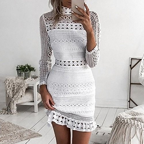 Vectry Vestidos Largos Casual Primavera Moda Mujer 2019 Rebajas Vestidos Vestidos De Verano 2019 Elegante Vestidos Mujer Casual Vestidos Coctel 2019 Vestidos Blanco (M, White)