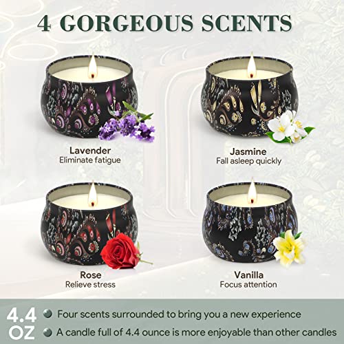 Velas Perfumadas Juego, 4 Piezas Peso Neto 4.4oz Velas Aromaticas para Halloween, baño, yoga, día de la madre, regalo de San Valentín, Navidad - Negro