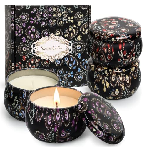 Velas Perfumadas Juego, 4 Piezas Peso Neto 4.4oz Velas Aromaticas para Halloween, baño, yoga, día de la madre, regalo de San Valentín, Navidad - Negro