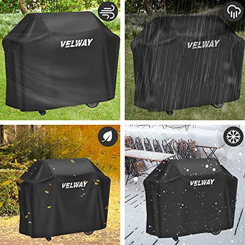 Velway Funda para Barbacoa Impermeable, Cubierta BBQ de Parrilla 210D Oxford Protector, Anti-Viento/Anti-Polvo/Anti-Humedad, Resistente al Desgarro/Agua/Lluvia/Nieve/Sol, 147x61x117cm Negro