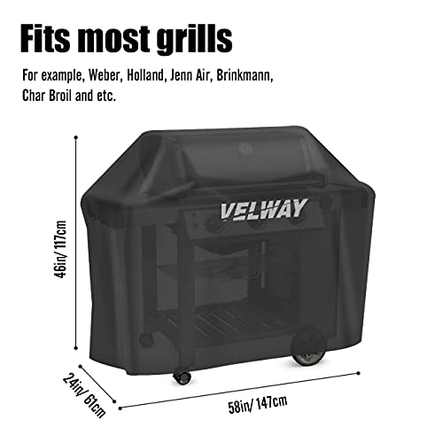 Velway Funda para Barbacoa Impermeable, Cubierta BBQ de Parrilla 210D Oxford Protector, Anti-Viento/Anti-Polvo/Anti-Humedad, Resistente al Desgarro/Agua/Lluvia/Nieve/Sol, 147x61x117cm Negro