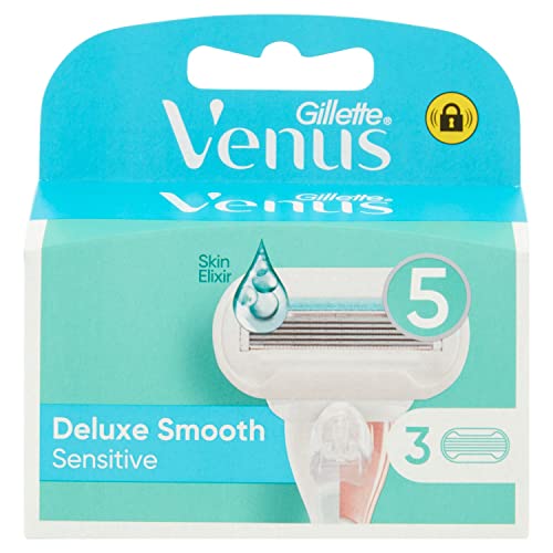 Venus Deluxe Smooth Sensitive, cuchillas de afeitar para mujer, suave protección de la piel, 3 cuchillas de recambio [OFICIAL]