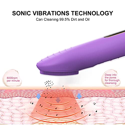 Venussar Sonic Cepillo Limpiador, IPX7 Impermeable Limpiador Facial Eléctrico de Silicona con 2 Modos 5 Intensidades, Limpieza Profunda Masaje Térmico Exfoliante Suave Eliminación de Puntos Negros