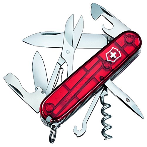 Victorinox Climber Navaja con 14 funciones, incluyendo hoja, tijeras y sacacorchos, rojo transparente