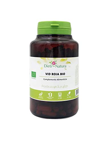 Vid Roja Bio 200 cápsulas de Dieti Natura. Tonifica y refuerza las paredes venosas [Fabricado en Francia][Certificado ecológico FR-BIO-01][Garantía Sin OGM ni Gluten] (Bote de 200 cápsulas)