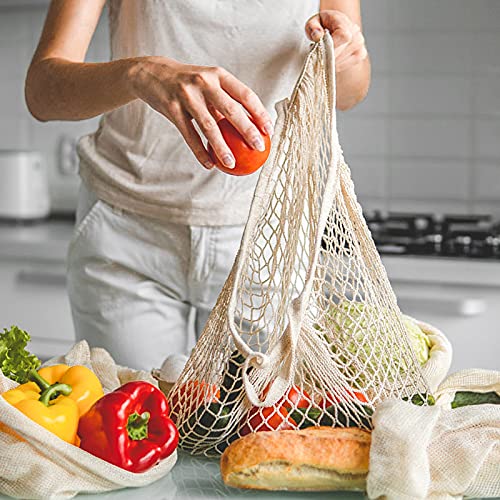 Viedouce Bolsas de Malla Reutilizables,Bolsas Rejilla la Compra Reutilizables de Malla Algodón,Bolsa Portátil la Compra de Red con Durable y Largo Asa para Abarrotes,Frutas,Verduras (3 Colores)