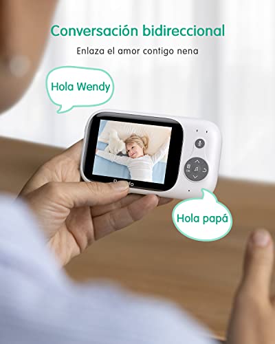 Vigilabebés con cámara,Remido Camara vigilancia Bebe Inteligente.Montior para bebe Con 930 mAh y pantalla LCD de 3,2''