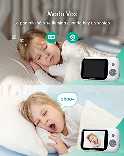 Vigilabebés con cámara,Remido Camara vigilancia Bebe Inteligente.Montior para bebe Con 930 mAh y pantalla LCD de 3,2''