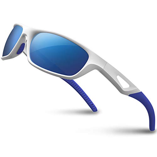 Vimbloom Hombre Gafas de Sol Deportivas polarizadas para béisbol, Atletismo, Ciclismo, Golf, Pesca VI685 (Blanco Azul)