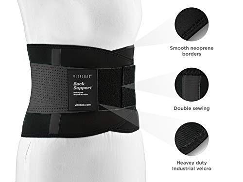 Vitalbak Faja Lumbar Hombre y Mujer - Alivia el Dolor y Las Lesiones en Cintura y Espalda - Cinturón Lumbar con Doble Ajuste - Gratis Bolsa de Transporte (XL - 106 a 120 cm, Negro)