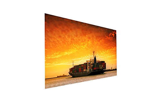 Vos bilder24. de – decoración mural XXL Container barco en la del Mediterráneo al atardecer sobre lienzo y chasis. Calidad mejorada, hecho a mano en Alemania., blau gelb weiß grün rot orange braun schwarz rosa, 70 x 110