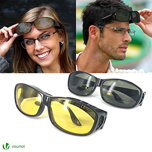 VOUNOT 2 Gafas de Sol Superpuestas, UV400 Gafas de Sol Polarizadas Hombre y Mujer, Gafas de Noches para Conducir, Negro y Amarillo