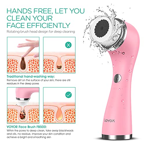 VOYOR 5 En 1 Recargable Cepillo Limpiador Facial Electrico Limpieza Facial Minimizador de Poros Removedor de Piel Muerta Cepillo Removedor de Maquillaje Cepillo Limpiador Corporal FB500 (Rosa)