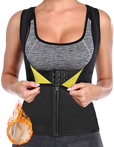 Vphancy Fajas Reductoras Adelgazantes Mujer, Corset Reductor Cintura, Camiseta Neopreno Inodoro, Faja Lumbar Deportiva, Chaleco Sauna para Reducir Abdomen y Quema Grasa (Negro, XL)