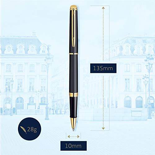 Waterman Hémisphère rotulador roller, con adorno de oro de 23 quilates, punta fina con cartucho de tinta negra, estuche de regalo, color negro mate