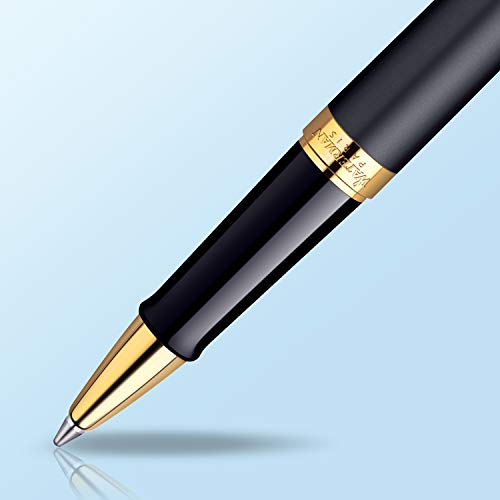 Waterman Hémisphère rotulador roller, con adorno de oro de 23 quilates, punta fina con cartucho de tinta negra, estuche de regalo, color negro mate