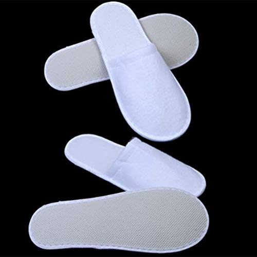 WBTY 12 pares de pantuflas desechables de spa esponjosas antideslizantes con punta cerrada para hotel, hogar, uso de invitados, se adapta a la mayoría de hombres o mujeres, color blanco