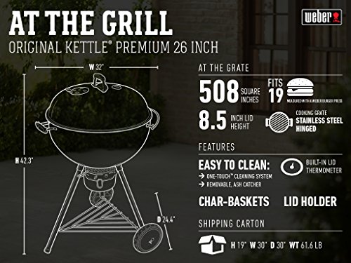 Weber Original Kettle Premium 26 Inch Charcoal Grill, Black