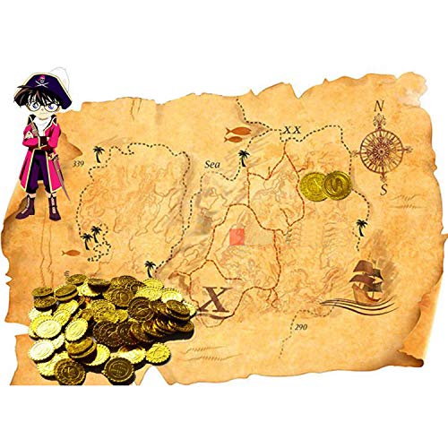 WELLXUNK Monedas Oro,100 Moneda de Fiesta Piratas ,Monedas de Oro plástico,Conjunto de Juguete Joya Moneda de Oro para Niños Fiesta Pirata Infantil Cumpleaños Regalo